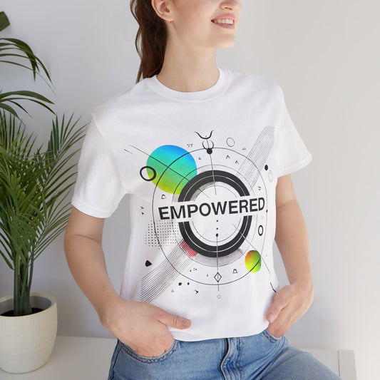 Empowered Minimalist Tee, Taurus Sign, Modern Trendy Unisex Shirt, Geometric Design, Black White Neon, Sans-serif Font, Dynamic Graphic Elements